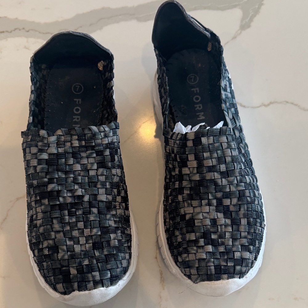Womens Black and Gray Slip-On Shoes